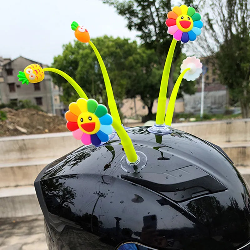 Silicone sunflower helmet decoration with suction cup attachment for motorcycle bicycle helmets