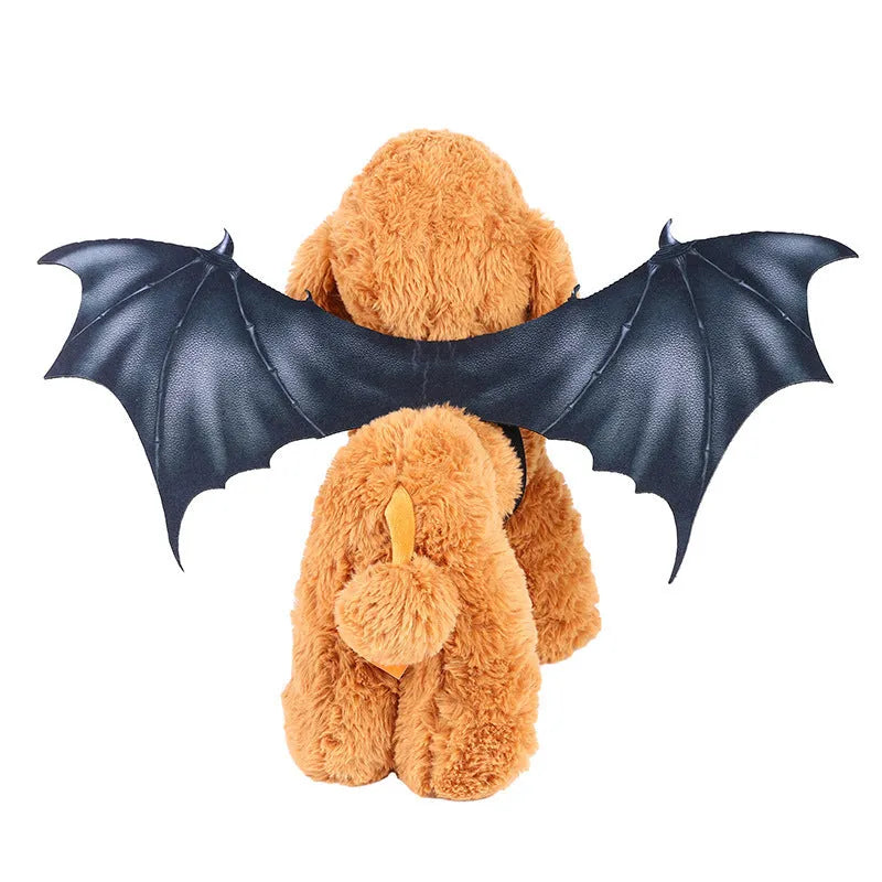 Black cloth bat wings pet Halloween costume shown in large, medium, and small sizes for cats and dogs
