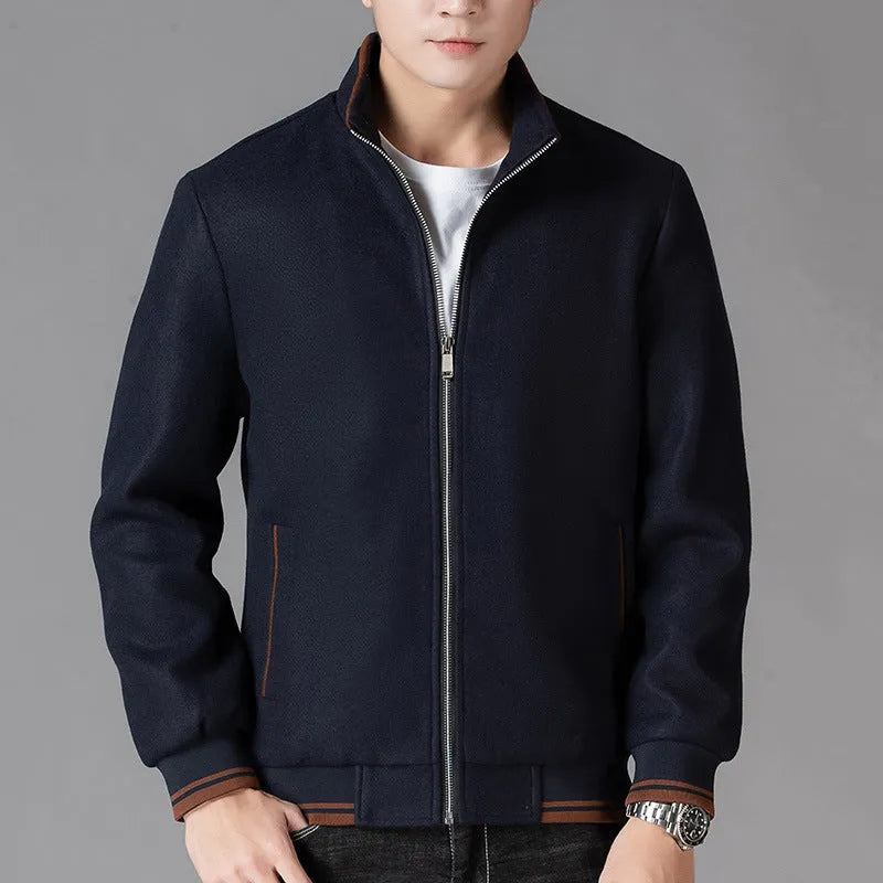 Men's grey fleece zip-up jacket with side pockets on a hanger