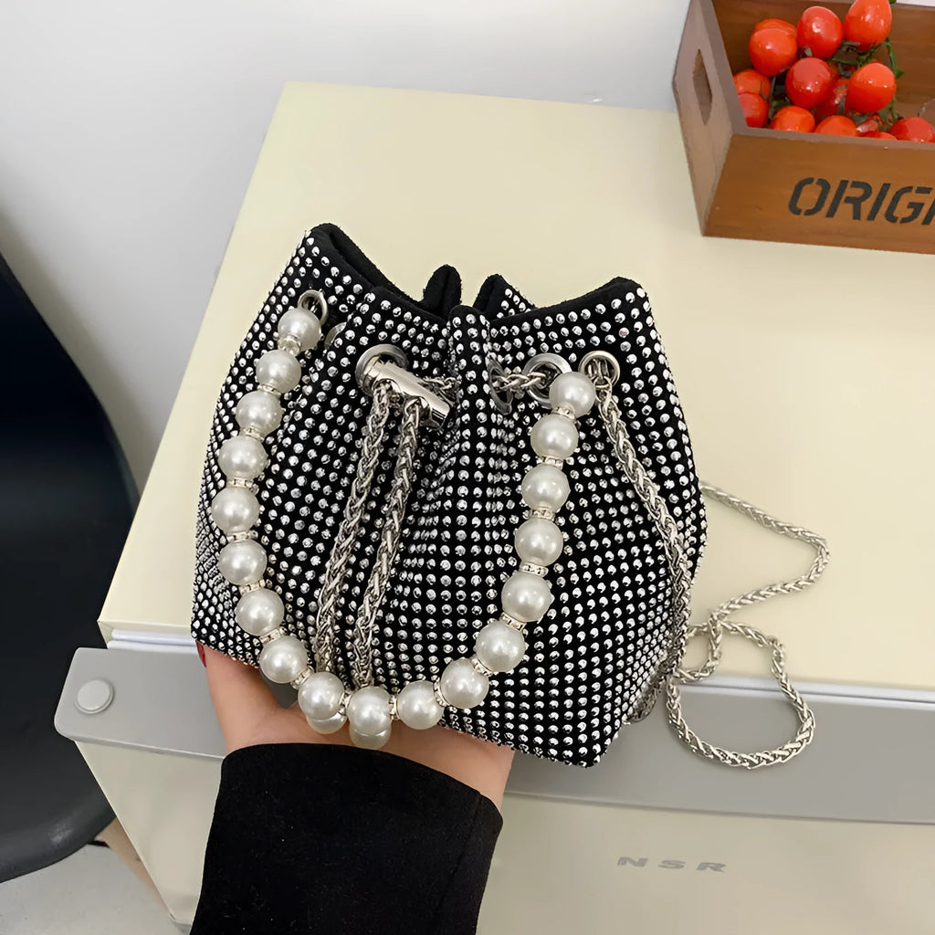 Western style diamond crossbody bag in soft PU with chain strap and organiser pockets