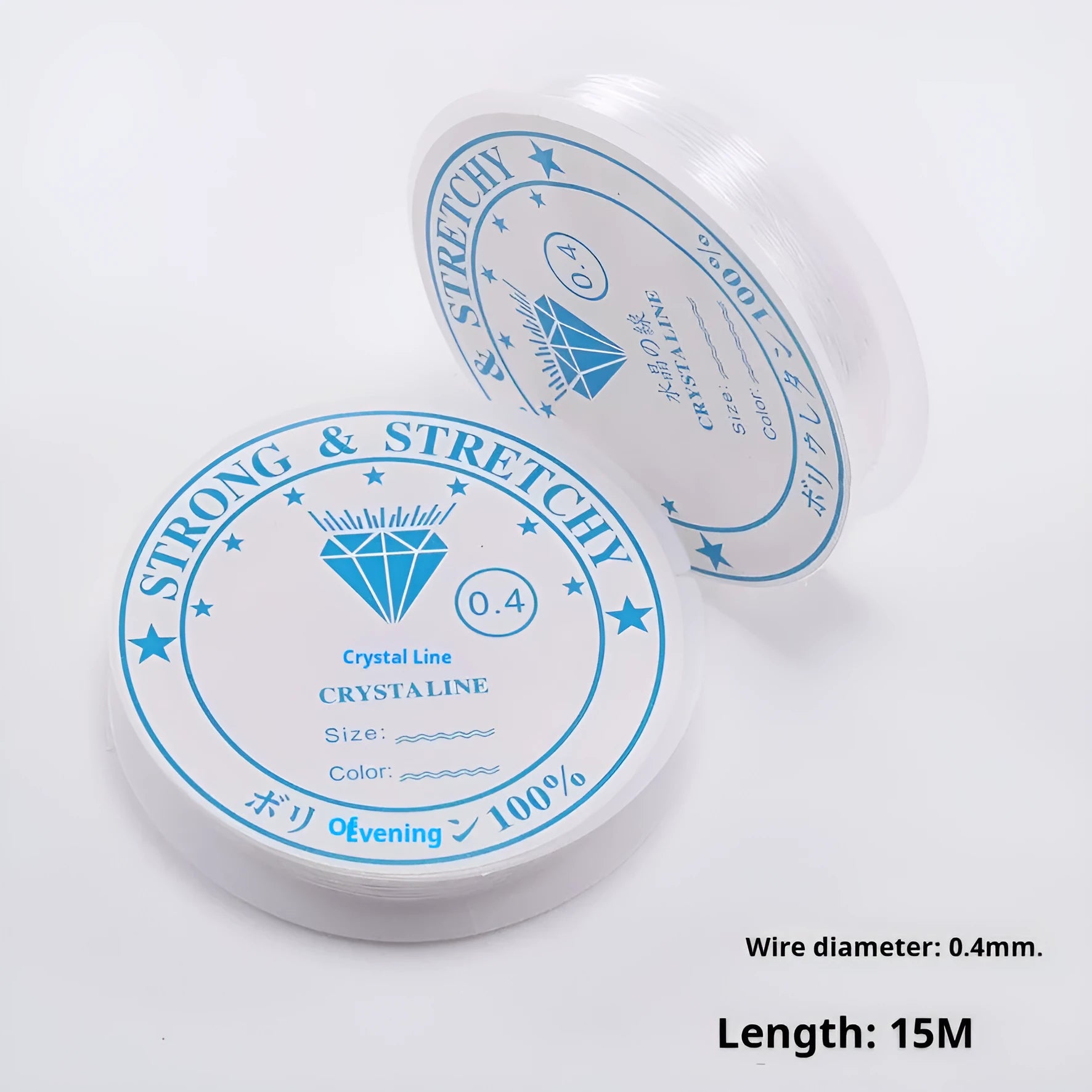 Reel of transparent white elastic fishing line for DIY crafts and jewellery.