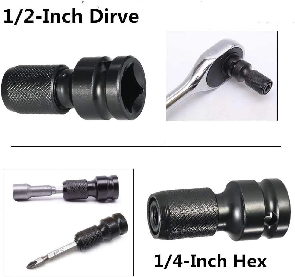 Hexagonal handle scaling bit holder with telescopic sleeve for 1/2 to 1/4 inch drive conversion
