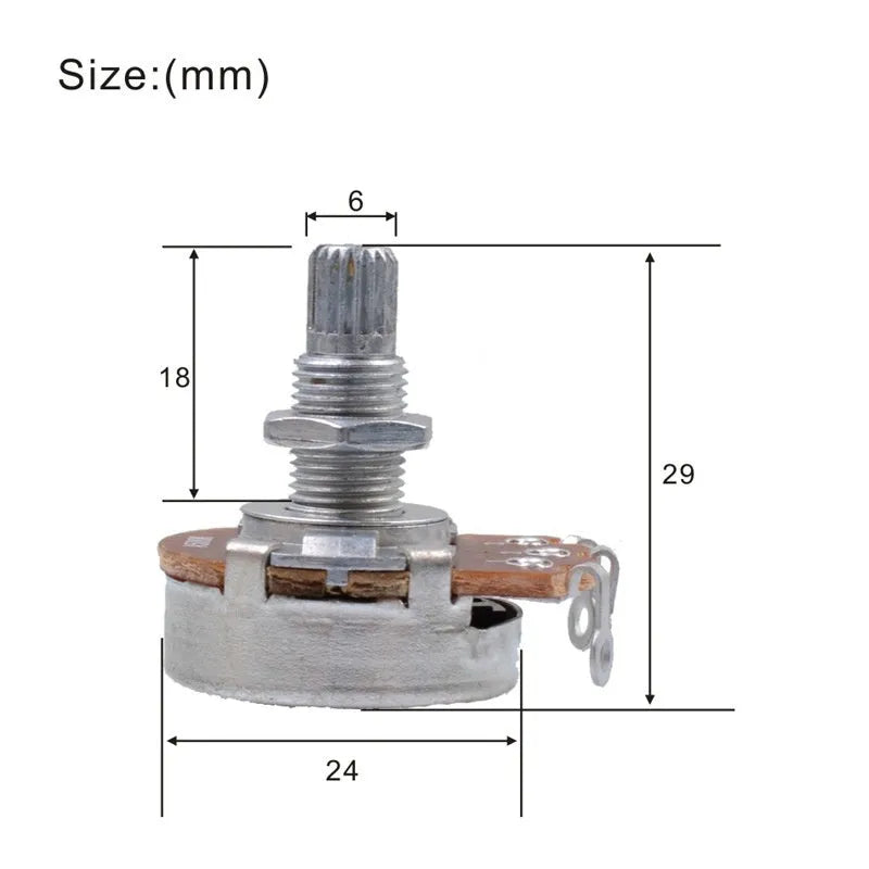 Metal replacement knob for electric guitar volume and tone potentiometer controls.
