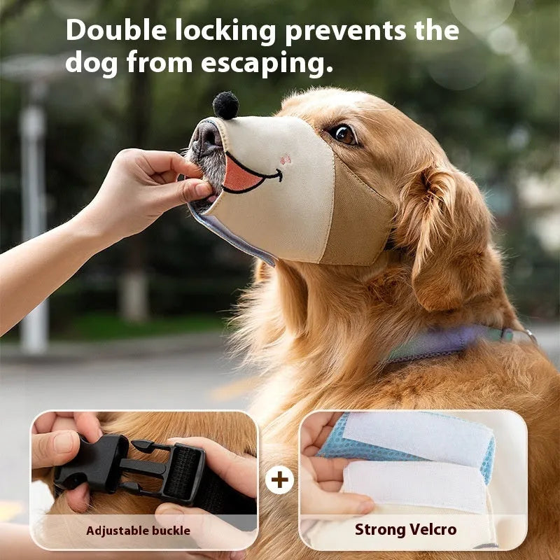 Canvas dog muzzle in Ollie Brown Bear brown design or Bondi Blue Shark blue pattern for bite prevention