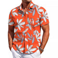 Men's slim fit short sleeve shirt cardigan in elastic polyester fabric on a hanger.