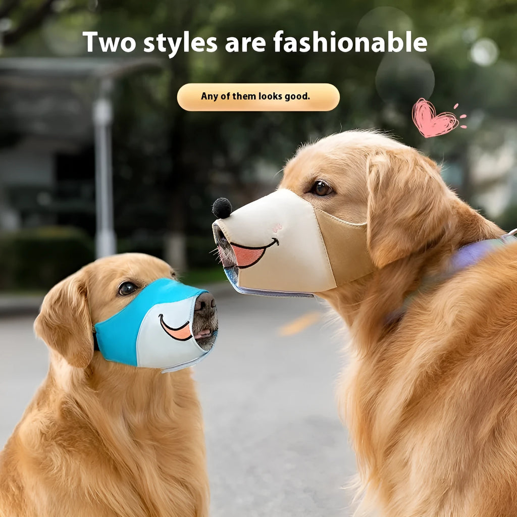 Canvas dog muzzle in Ollie Brown Bear brown design or Bondi Blue Shark blue pattern for bite prevention