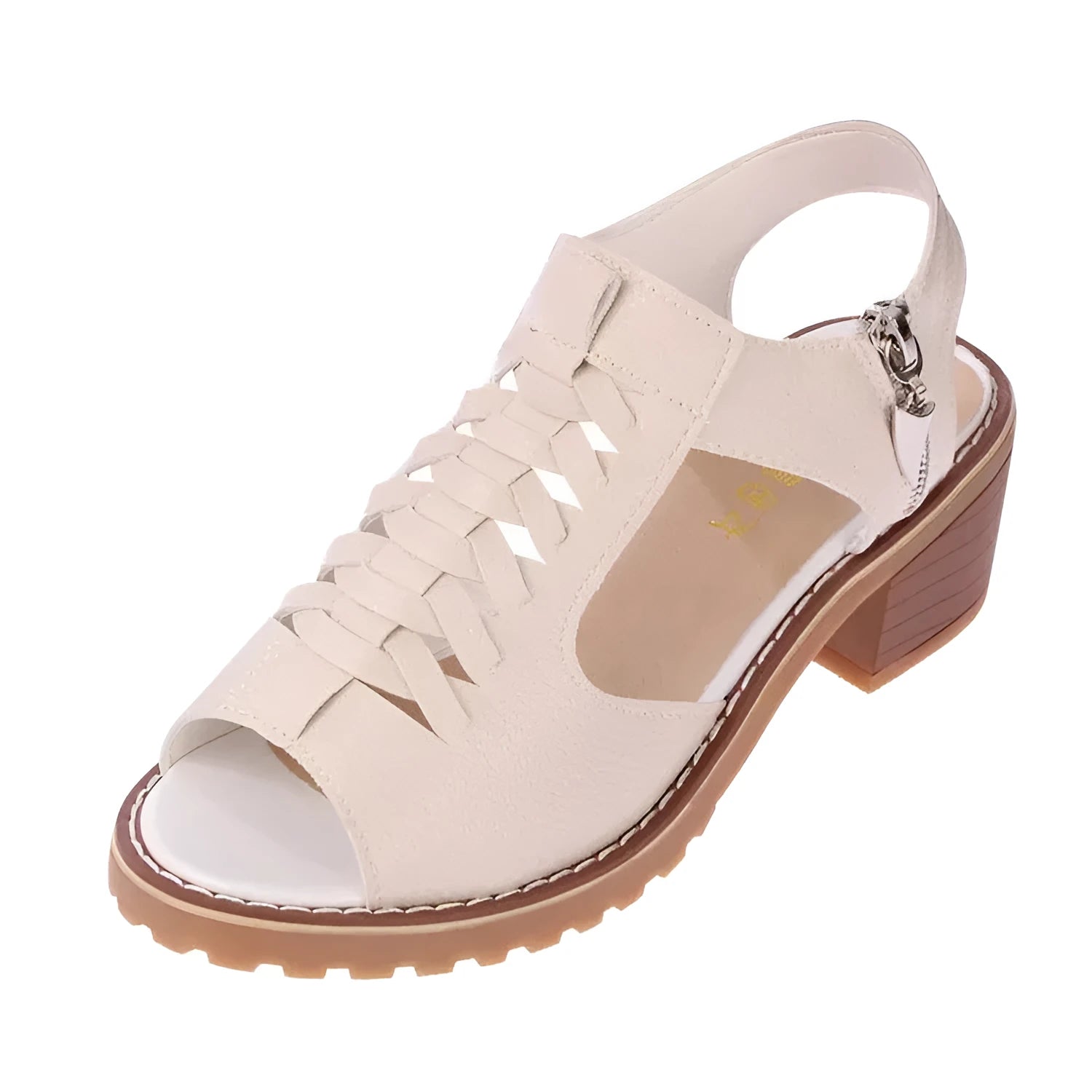 Women's black retro sandals with a side zipper closure and a beef tendon sole