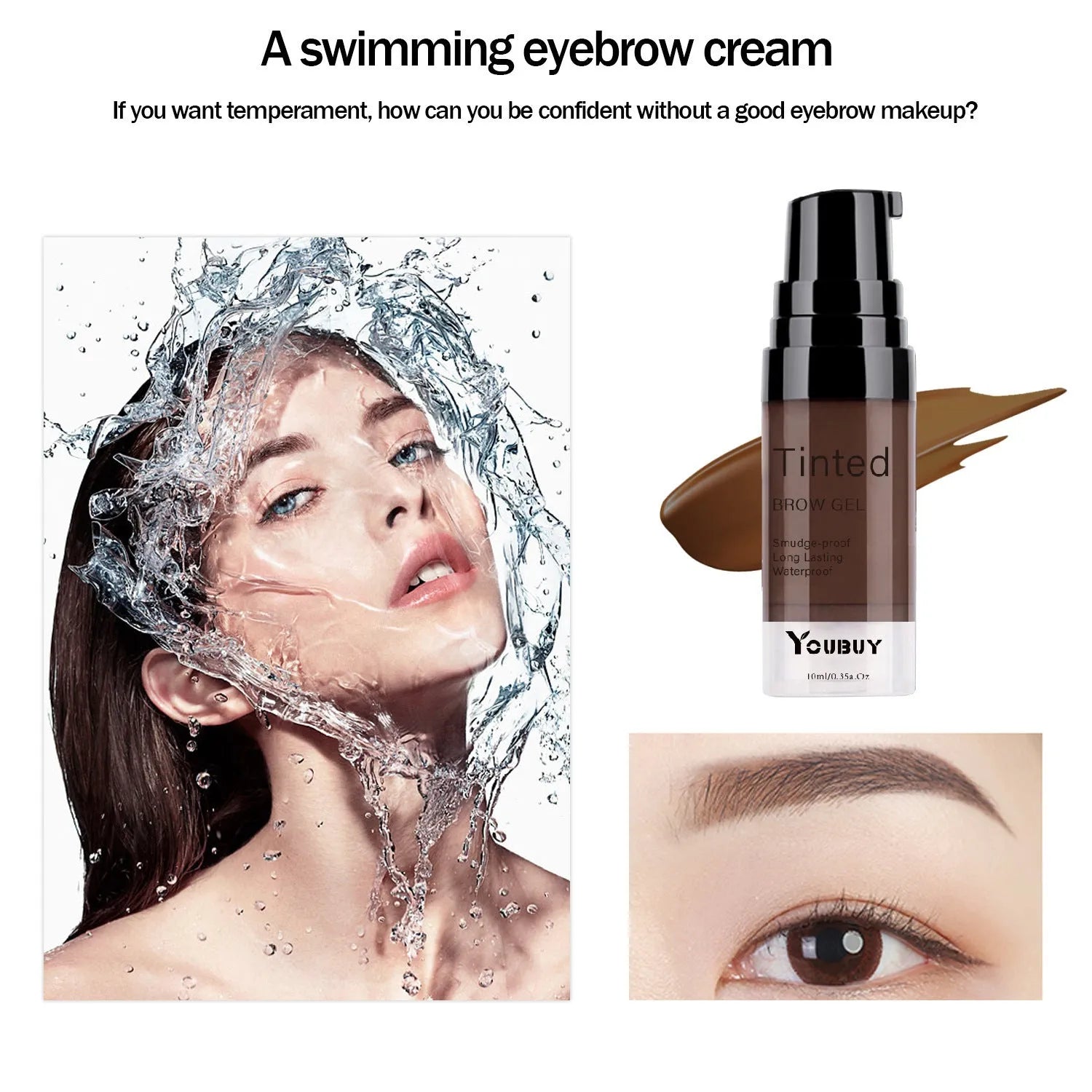 Waterproof brow cream eyebrow tint in dark grey and golden yellow shades for natural-looking definition