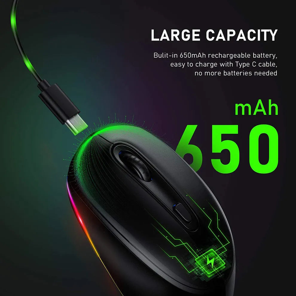 24g wireless ergonomic mouse with USB charging cable in multiple colour options