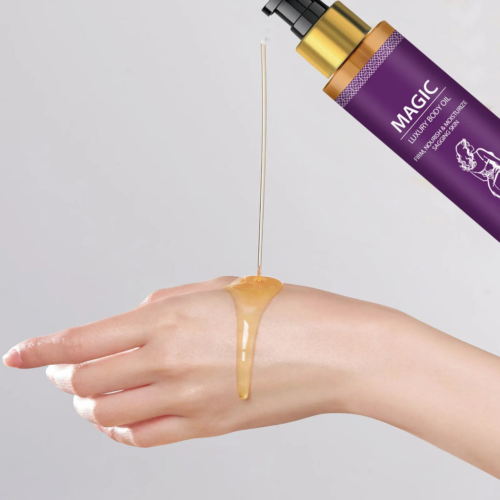 100ml bottle of soothing body treatment oil containing jojoba, camellia, and sweet almond oils.