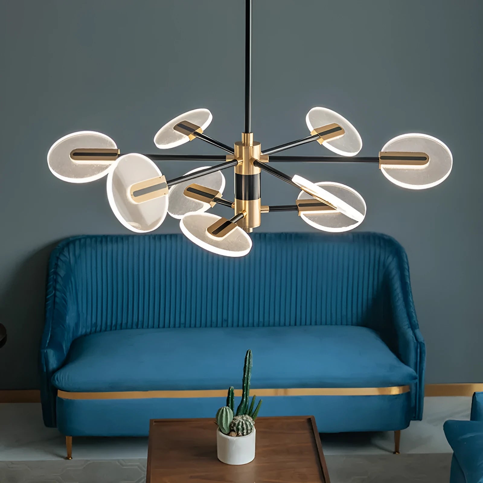 Nordic iron LED chandelier with acrylic details for dining room ceiling lighting