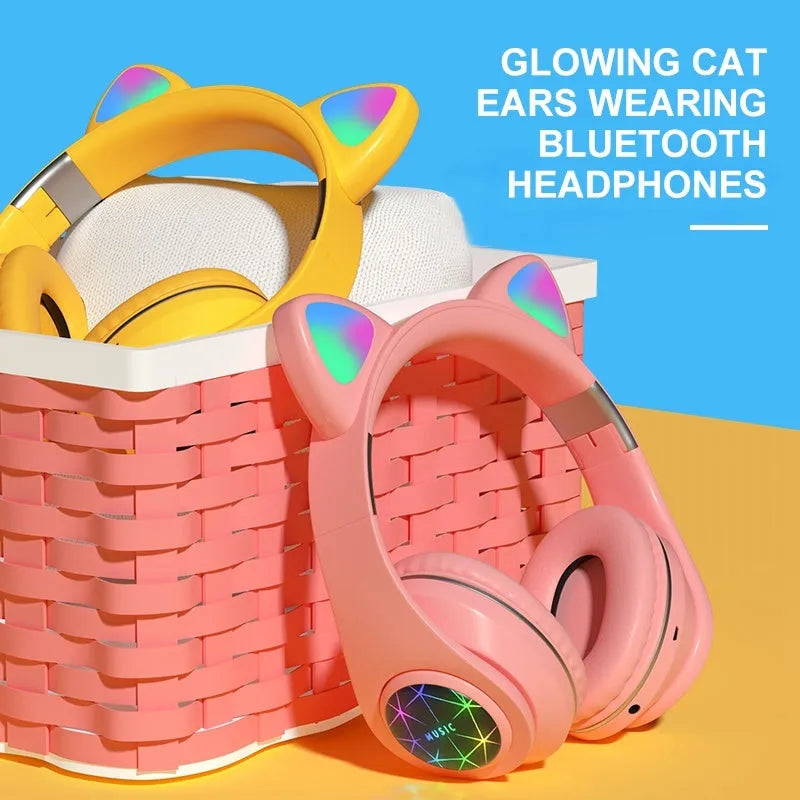 Cat ear wireless sports Bluetooth headset in black with bilateral stereo design