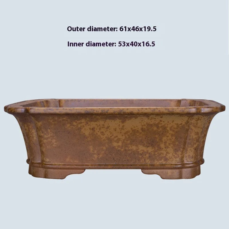 Purple sand rectangular segment mud flowerpot with hand-changed texture and double-pumping angle design.