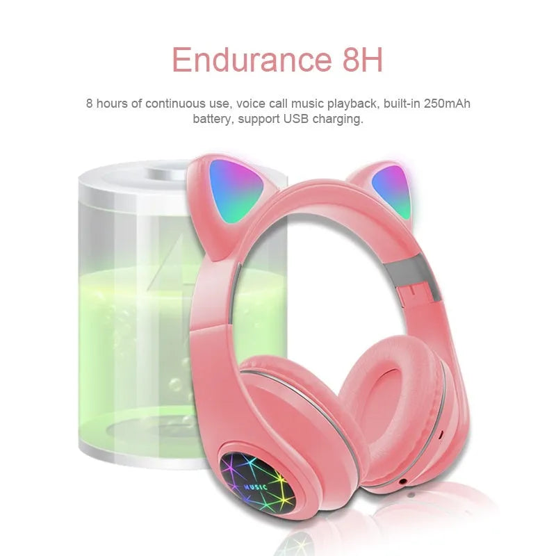 Cat ear wireless sports Bluetooth headset in black with bilateral stereo design