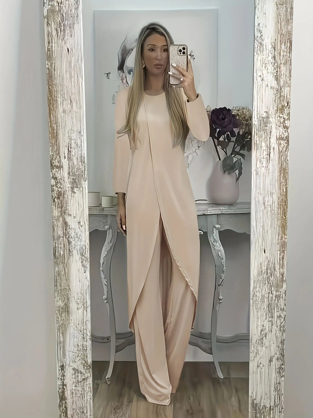 Loose fit casual two-piece lounge set in black, blue or khaki with long sleeves and matching trousers