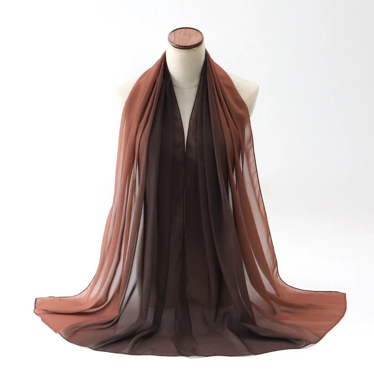 Long polyester chiffon summer scarf for women in an ethnic style, shown in one of twelve available colours.
