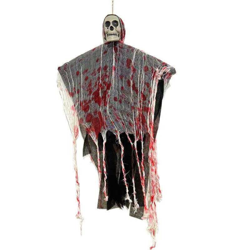 Plastic luminous blood-dyed skull hanging ghost Halloween decoration for outdoor use.