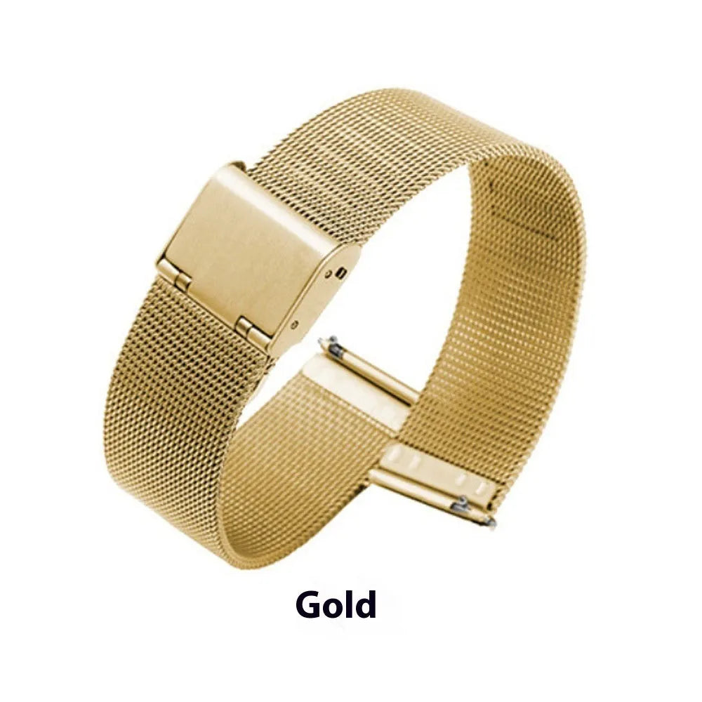 Milani silk woven stainless steel watch band in silver, black, rose gold and gold colours