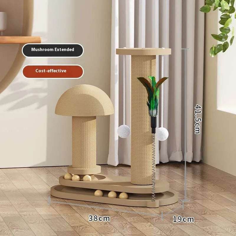 Solid wood cat scratching post with turntable climbing frame in multiple design variations