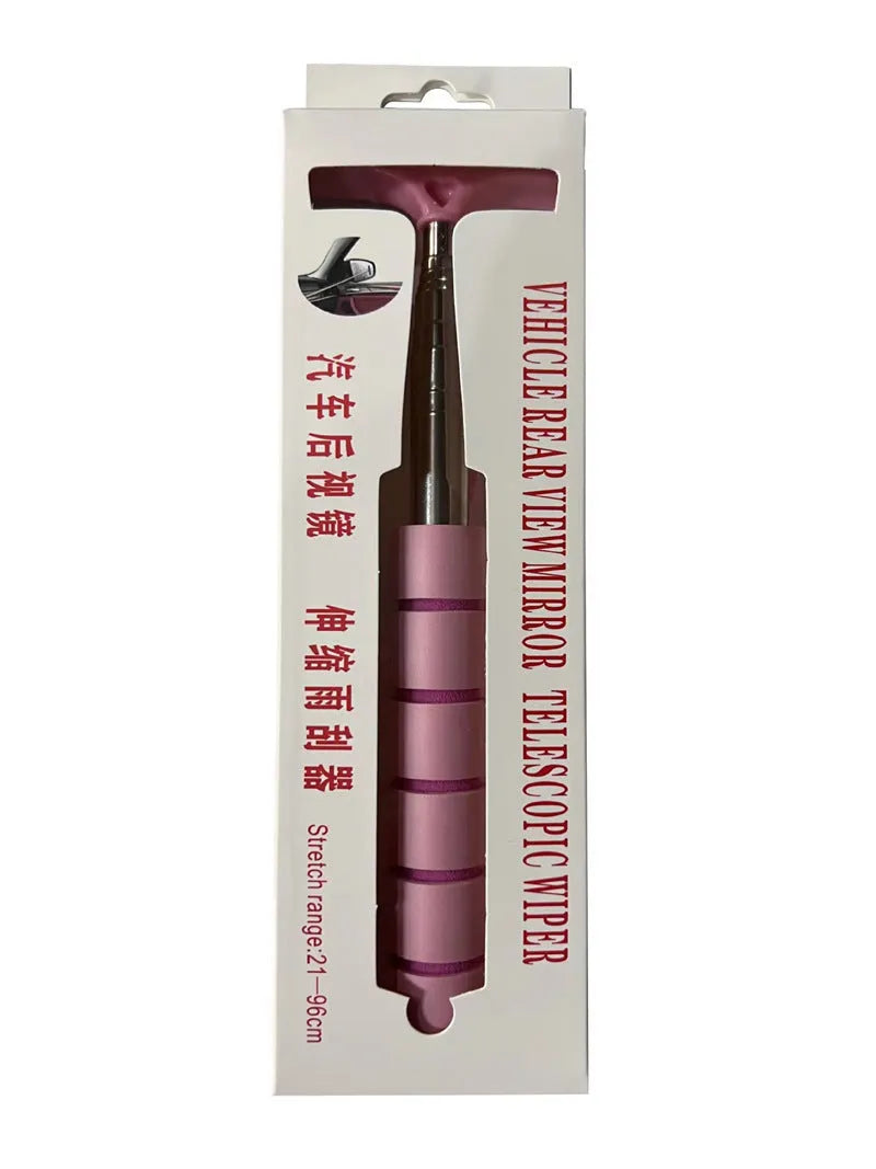 Retractable stainless steel car rearview mirror wiper in various colours with extended and retracted lengths shown.