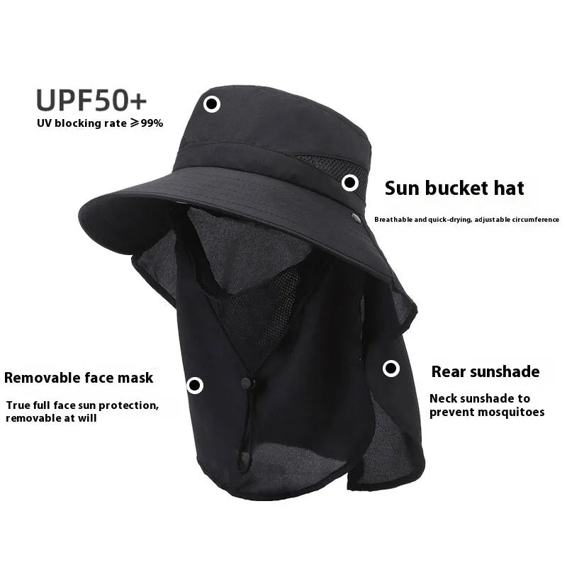 Men's adjustable polyester fisherman sun hat with wide brim in dark blue colour