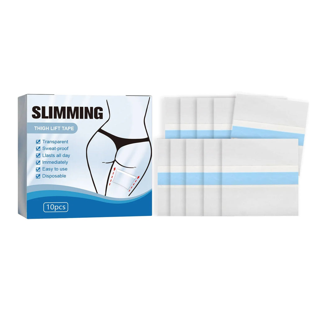 Box of 10 white body shaping adhesive patches, each measuring 12cm by 12cm.