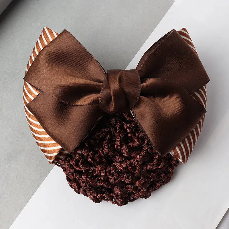 Professional two-bow mesh hair clip for female workers in various colours.
