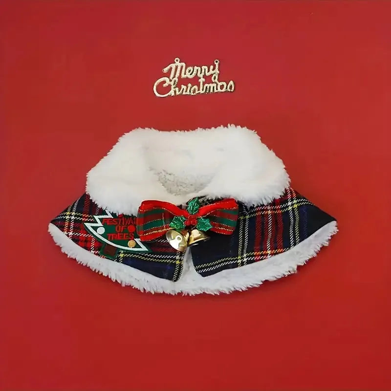 Polyester pet Christmas cloak dog shawl cat warm scarf in snowflake or bell designs