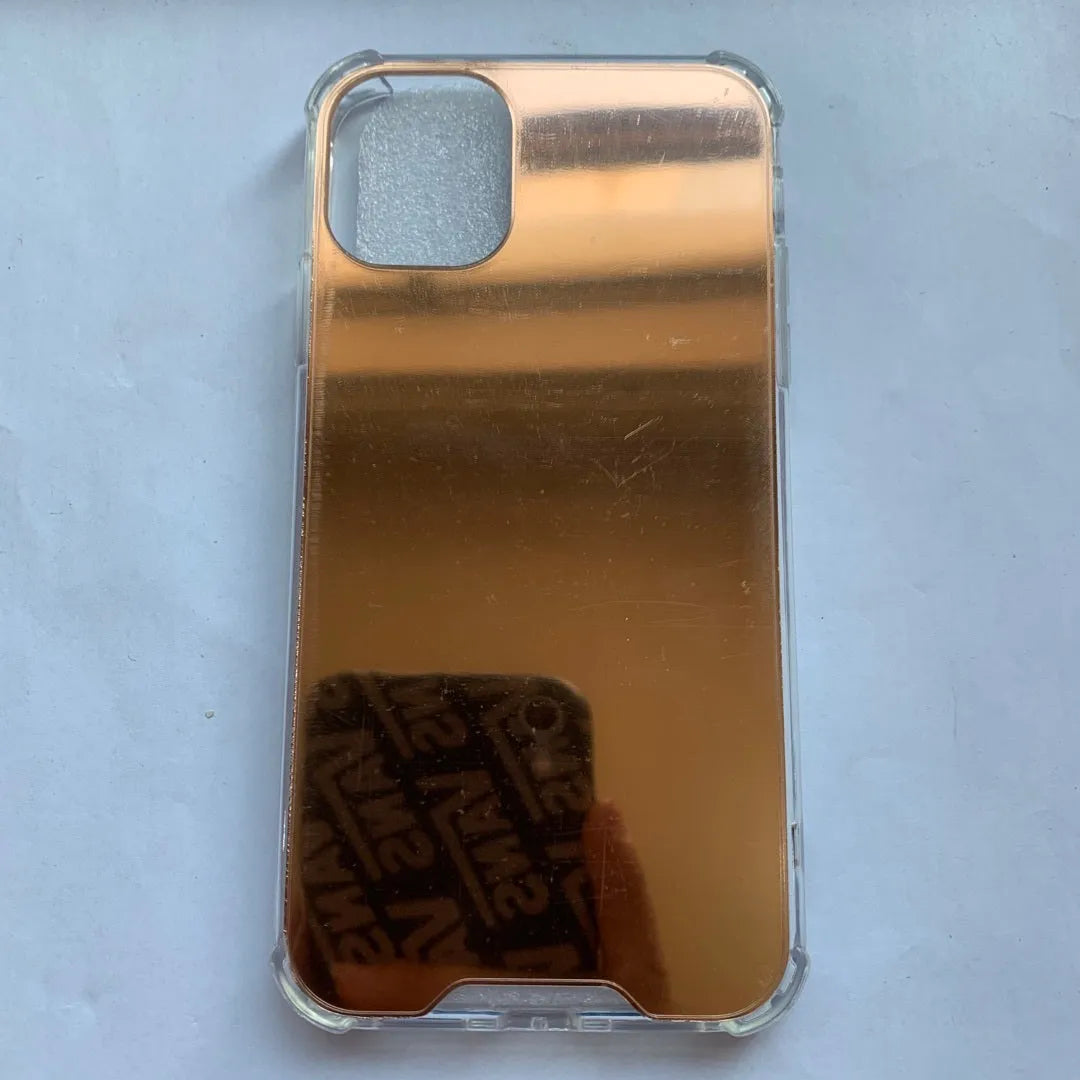 Mirror finish TPU protective case shown on iPhone with colour options displayed.