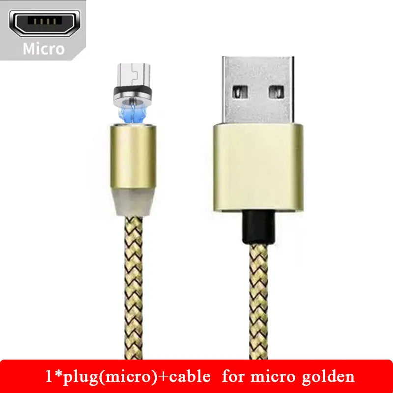 YBD black and red braided magnetic charging cable with Lightning, Micro USB, and Type-C connectors on a table.