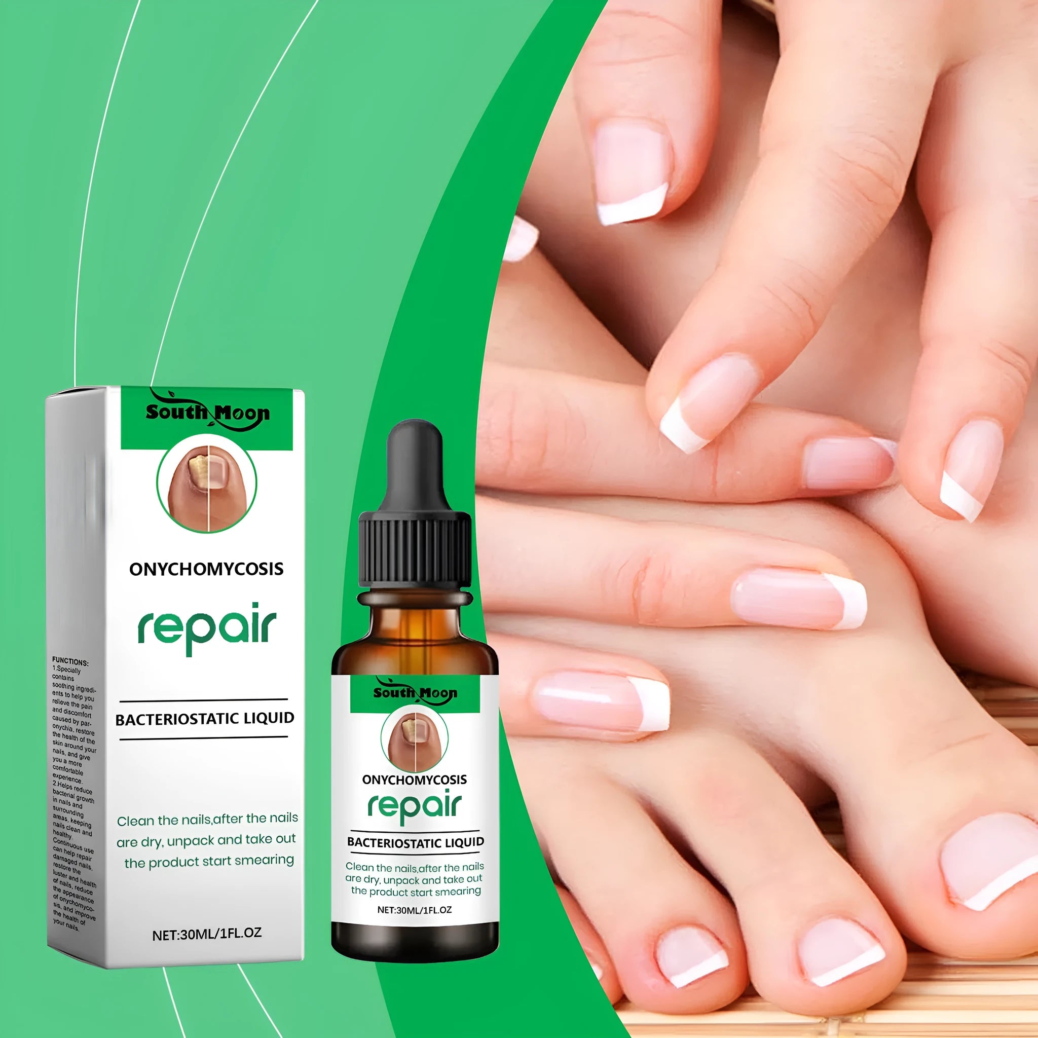 30ml bottle of clear nail care nursing solution for gentle daily cleaning.