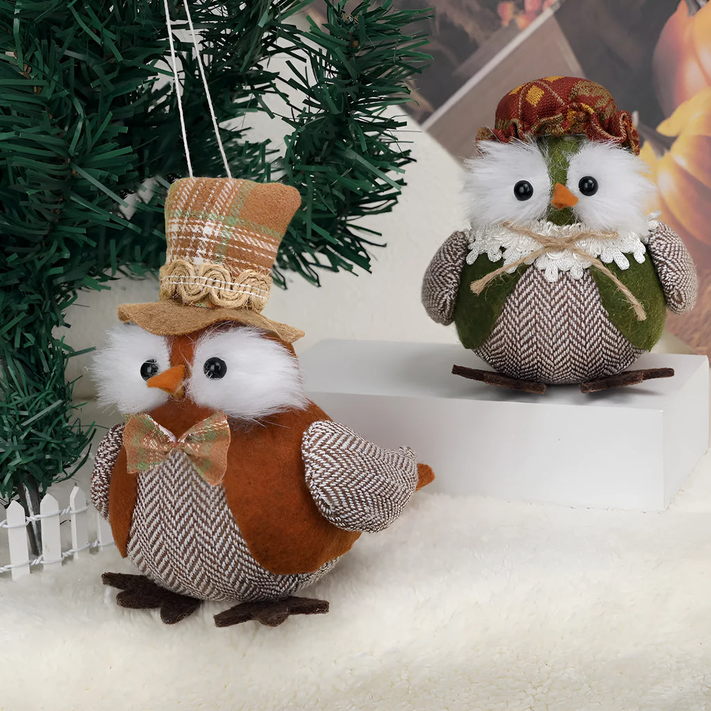 Orange and green Thanksgiving owl harvest bird cloth pendant ornament for window or desktop decoration
