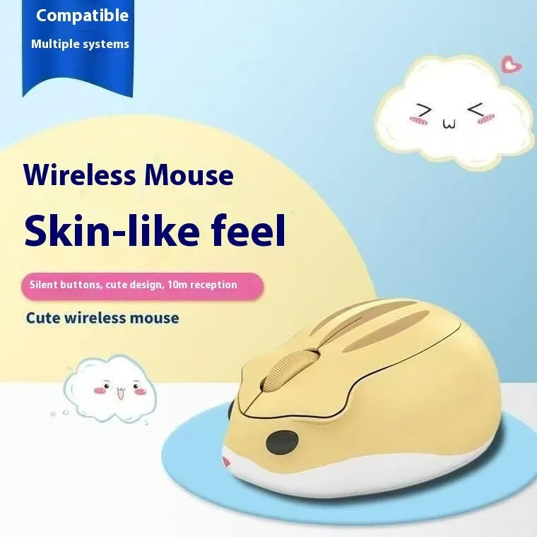 Hamster wireless mute mouse in yellow, pink, or grey with Bluetooth connectivity and compact design
