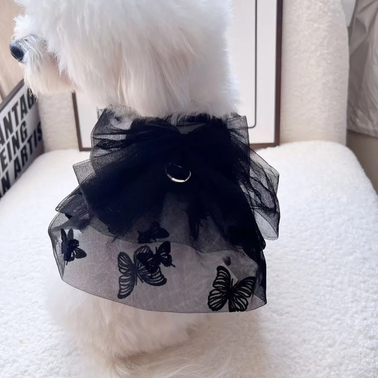 Black gauze princess tulle skirt for small dogs and cats with elastic chest
