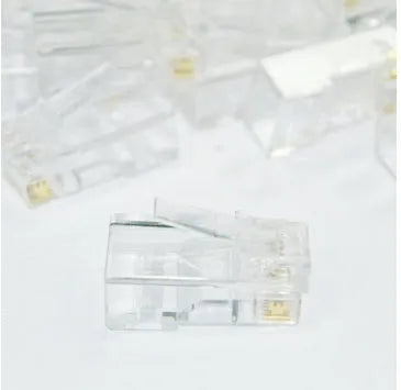 White network crystal head modular plug with gold-plated three-fork contacts and all copper insert construction