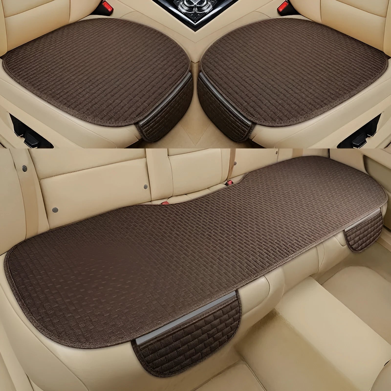 Linen car cushion in choice of three colours with hemmed edges for vehicle seating