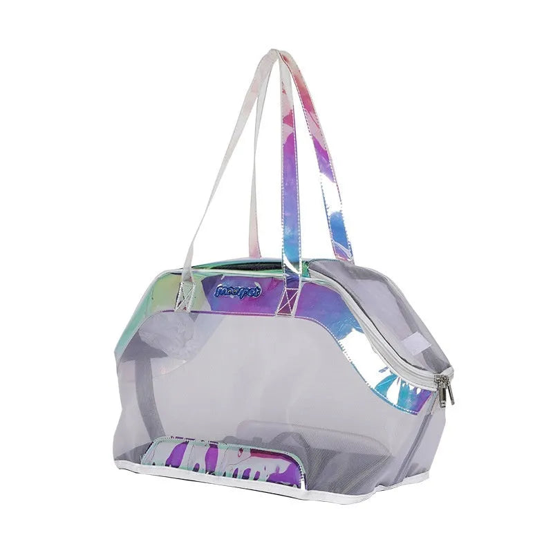 Leather cat carry bag for outdoor trips in Milan White colour.