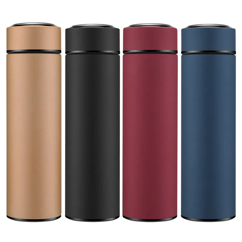450ml stainless steel vacuum insulated water bottle with copper layer in black, red, gold, and blue colour options