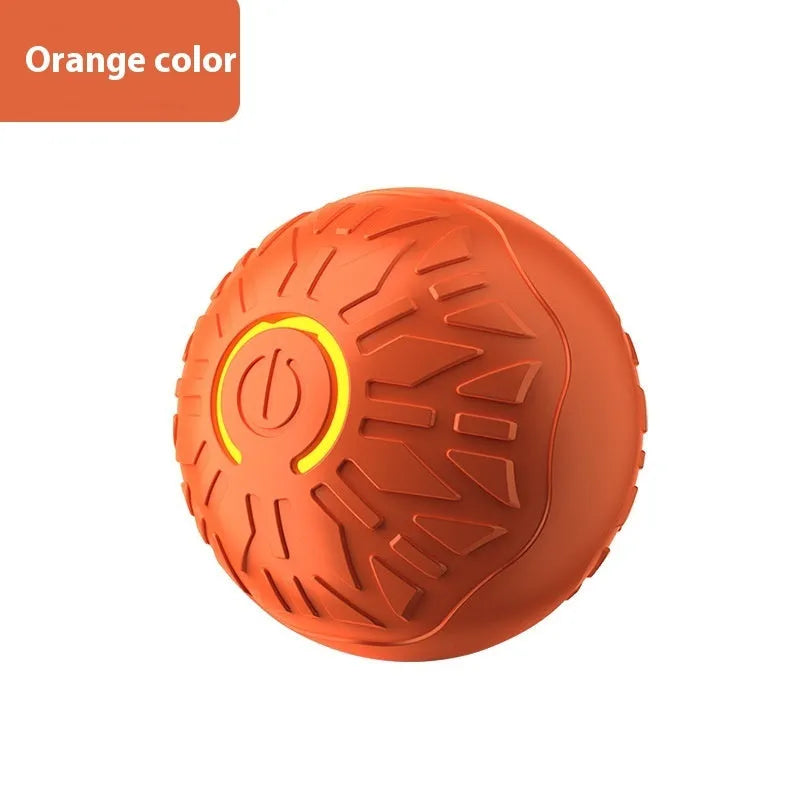 Blue electric jumping ball for dogs with silicone shell on a wooden floor