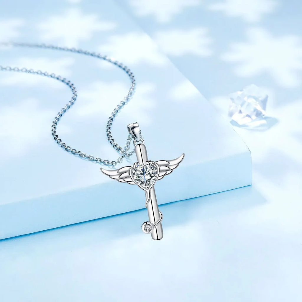 Copper cross stethoscope necklace with wings design in white diamond or red diamond colour