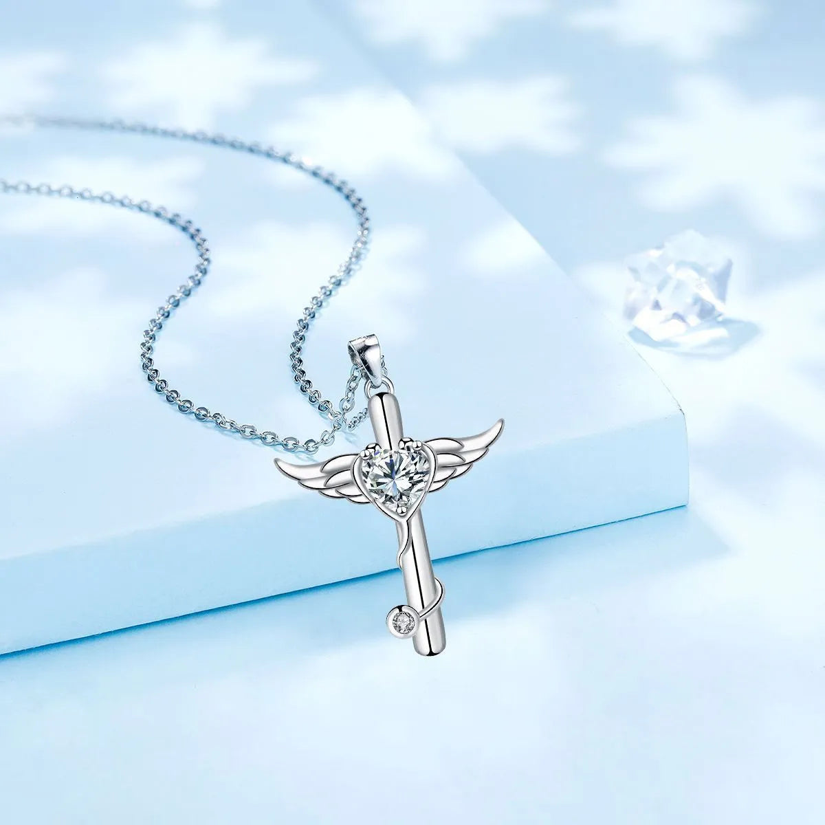 Copper cross stethoscope necklace with wings design in white diamond or red diamond colour