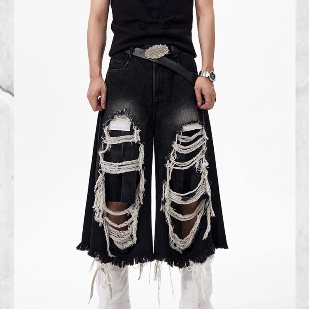 Black women's wide-leg cropped jeans with mid-high waist and micro-elastic cotton fabric