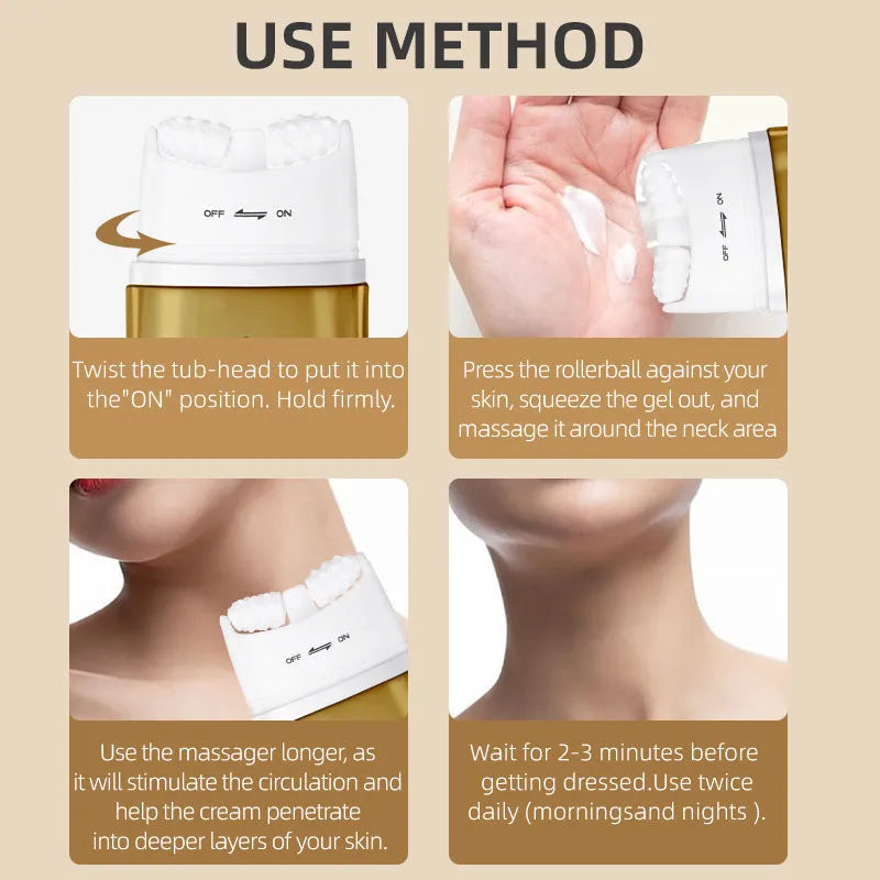 Neck moisturising cream with roller applicator for dry skin treatment