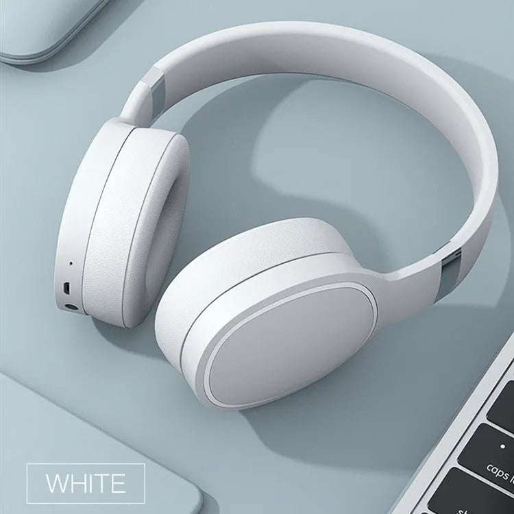 Wireless Bluetooth over-ear headset in black, shown with its packaging box.