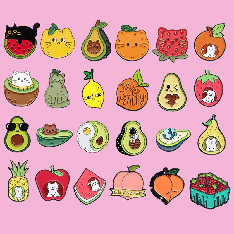 Colourful cartoon fruit and letter design metal brooch on zinc alloy pin