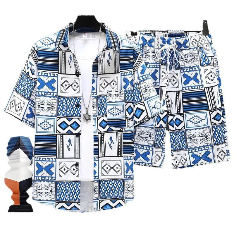 Men's casual sports two-piece set with short sleeve top and matching shorts in various colours