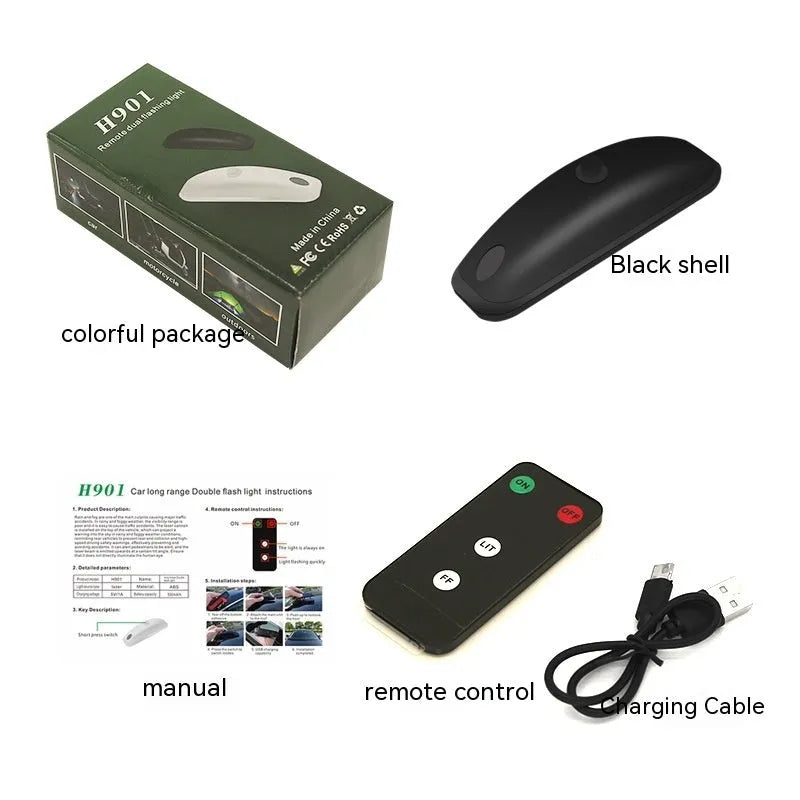 Black universal car strobe light with remote control for anti-collision visibility in rain and fog