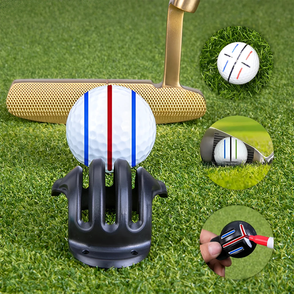 Golf putter alignment tool with plastic scriber markers and drawing pens for practice green line marking