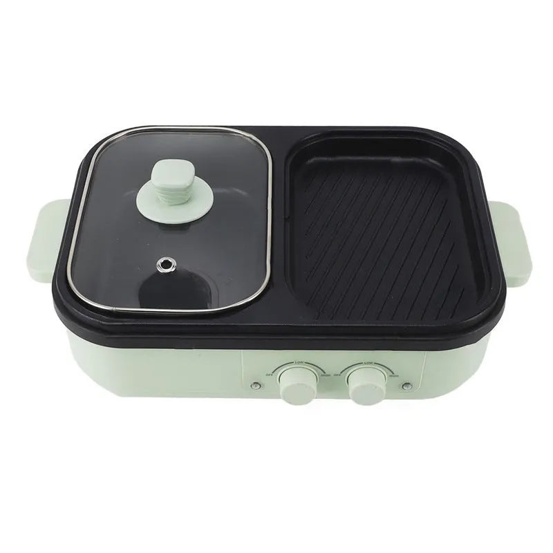 White and green dual-use electric caldron frying oven with mechanical controls and 1300W power