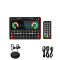 G4 professional sound card mixer with Q8 capacitor microphone, LCD screen, and tuning knobs for live streaming setup